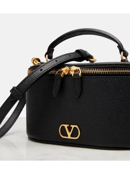 Kožená kožená taška Valentino Garavani čierna