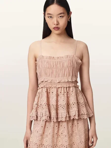 AllSaints top pentru femei cu vâscoză CAMILLE roz