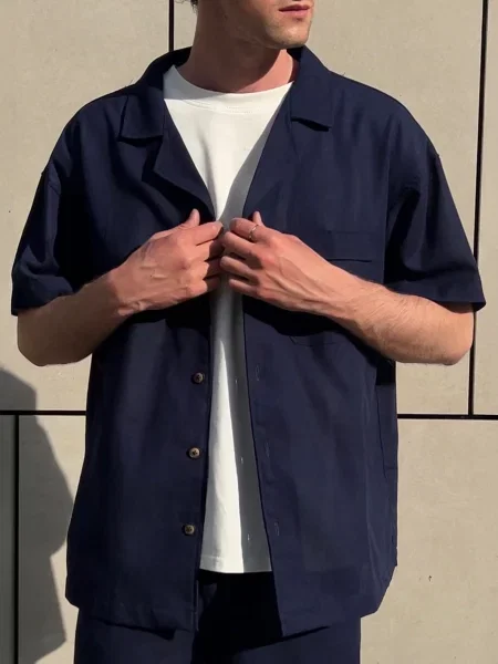 Сорочка IJ ij-sorochkaKR-linen-navi-man темно-синій льон/віскоза синя