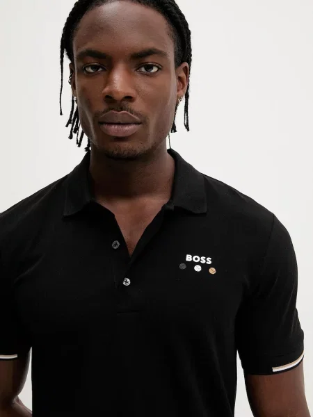 BOSS Green polo de neted negru