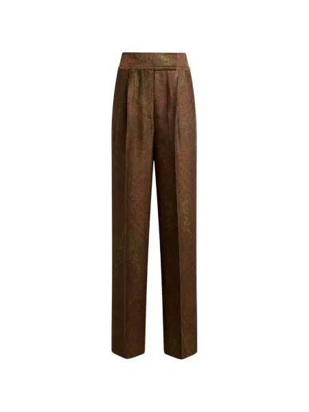 Pantaloni Etro de lână cu model paisley maro