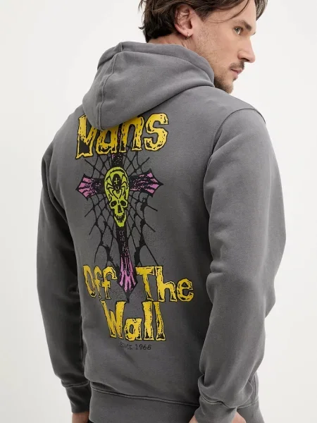 Bombažen pulover Vans s kapuco siva