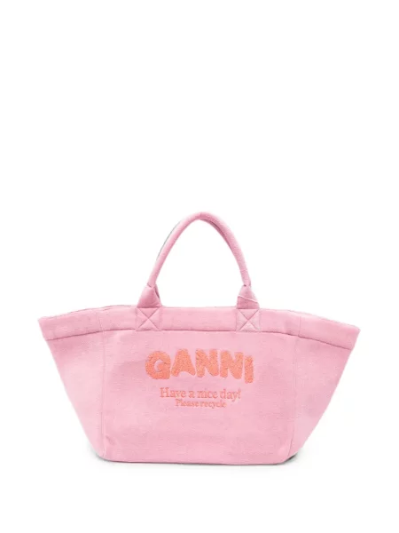 Geantă shopper Ganni din material terry roz