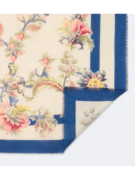 Fular Etro din cașmir cu model floral alb
