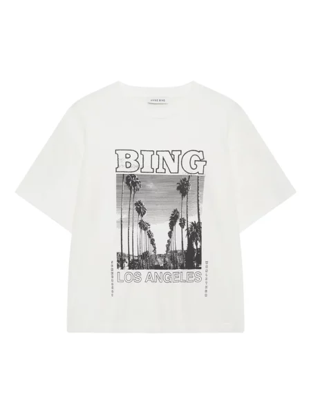 T-shirt z nadrukiem z napisem Anine Bing beżowa