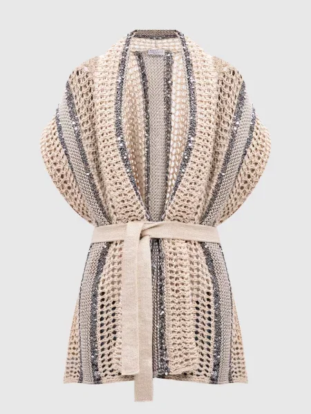 Ажурний жилет з паєтками Brunello Cucinelli бежевий