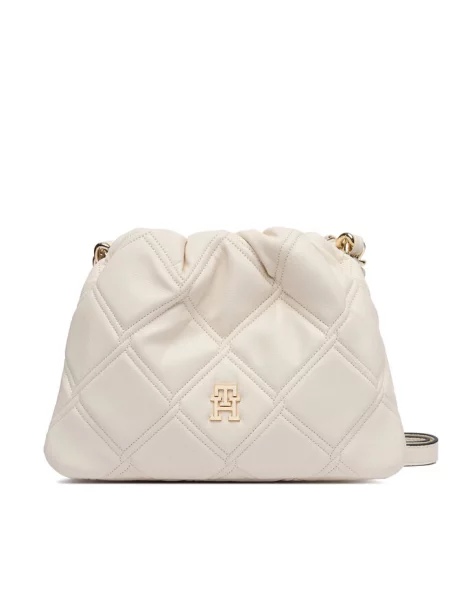 Torba na ramię z detale z logo marki Tommy Hilfiger beżowa
