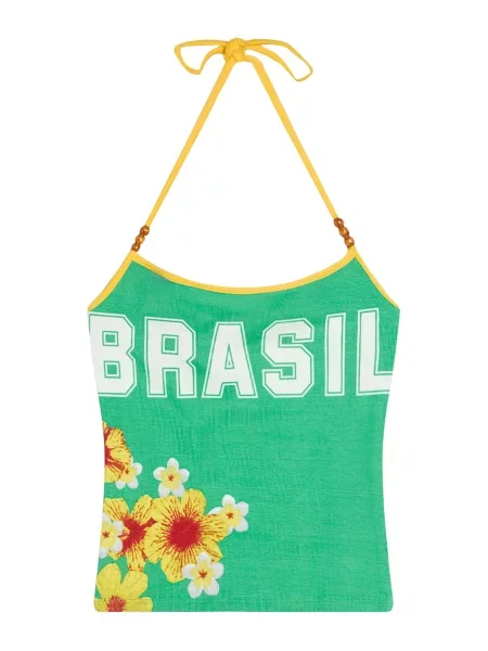 Bershka Top žuta / zelena / crvena bijela