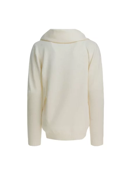 Sweter z golfem Sandbeige wełniany do golfa biały