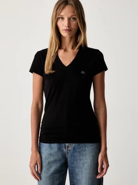Armani Exchange tricou basic pentru femei din cu negru