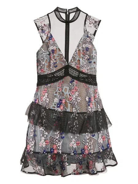 Sukienka midi Self-portrait w kwiatki do kolan garniturowa czarna