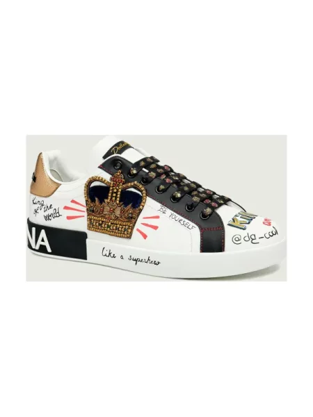 Sneakerși Dolce & Gabbana Portofino din piele cu imagine alb