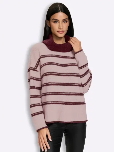 Heine Pulover roz pal / bordeaux roșu