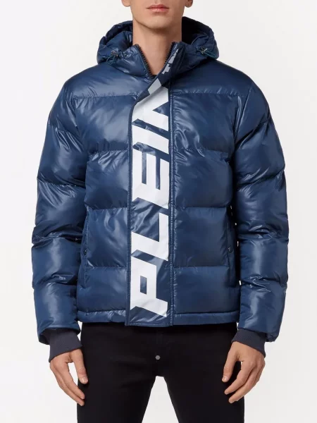 Długa kurtka Philipp Plein z logo niebieska