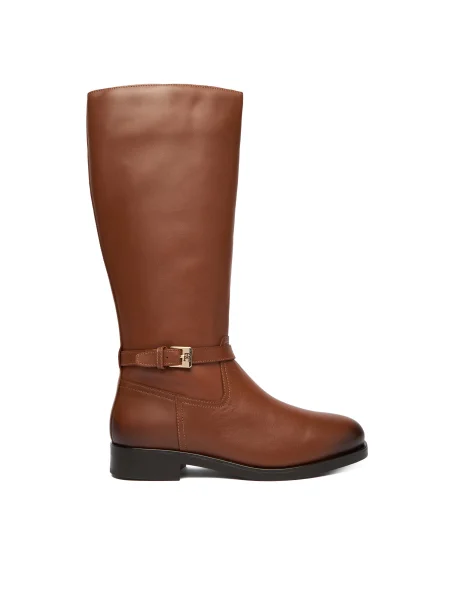 Tommy Hilfiger Kožené čižmy TH BUCKLE RIDING LTHR LONG BOOT hnedá