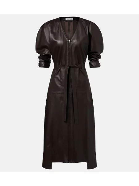 Rochie midi Victoria Beckham din piele maro
