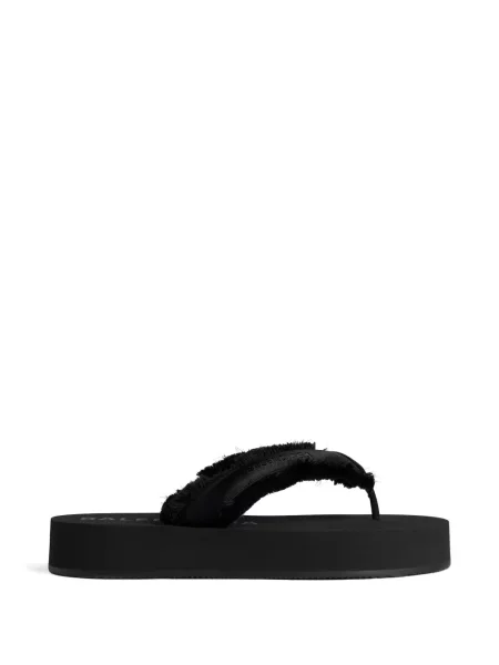 Șlapi Balenciaga cu franjuri fără toc negru