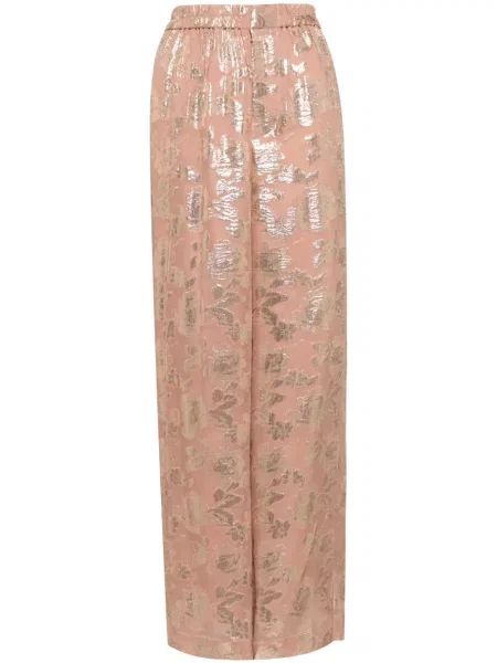 Pantaloni Biyan cu model floral din jacard roz