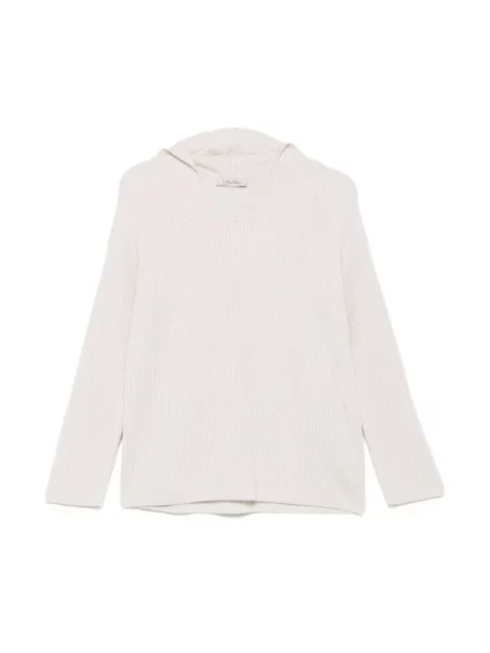 Sweter Max Mara wełniany z kapturem biały