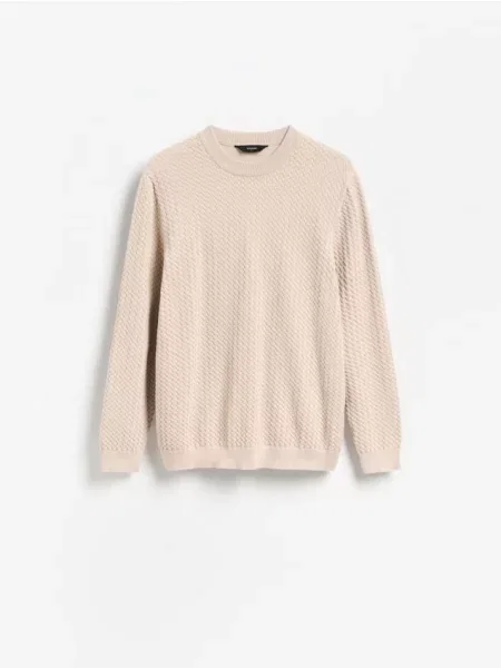 Reserved Strukturalny sweter z bawełny beżowy