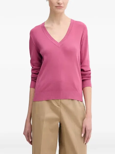 Pulover Benetton cu decolteu în V roz