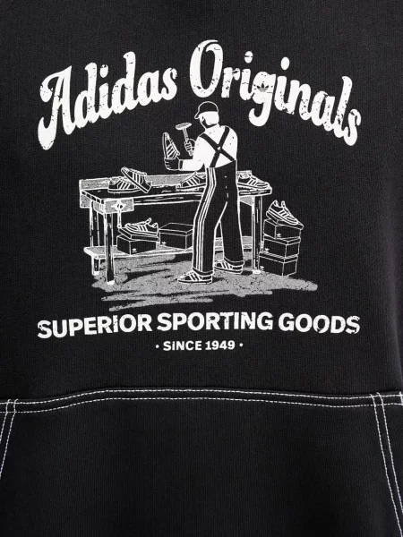 Pantaloni Adidas cu dungi cu broderie din fleece negru