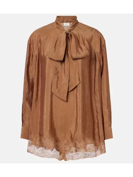 Salopetă scurtă Saint Laurent din dantelă cu legături maro