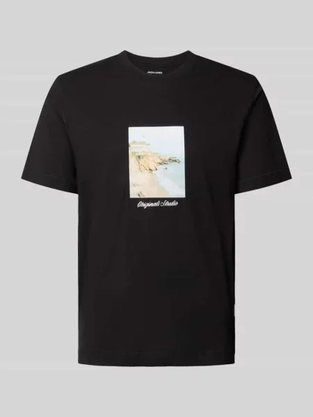 T-shirt z okrągłym dekoltem model ‘JORNORREBRO’ Jack & Jones czarna