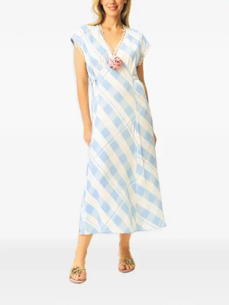 Rochie midi Sleeper cu model floral cu aplicații albastru