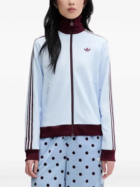 Ριγέ τρέξιμο μπουφάν Adidas με αυτόγραφο καφέ