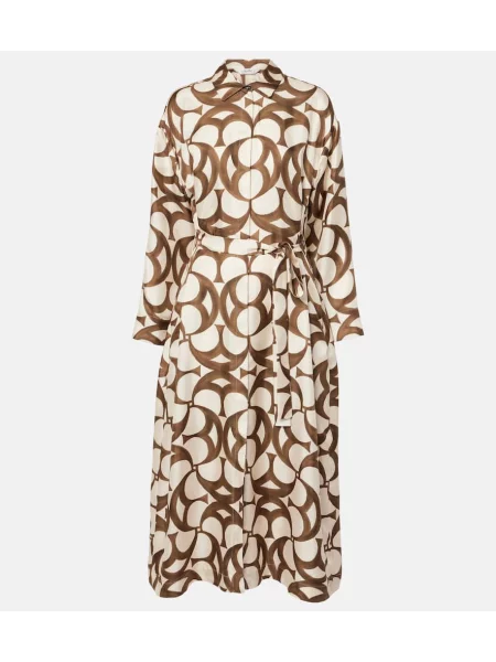 Jedwabna sukienka koszulowa S Max Mara z nadrukiem garniturowa biała