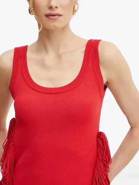 Mała sukienka mini Simona Corsellini z frędzli garniturowa czerwona