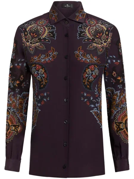 Cămașă Etro de mătase cu imagine cu model paisley violet