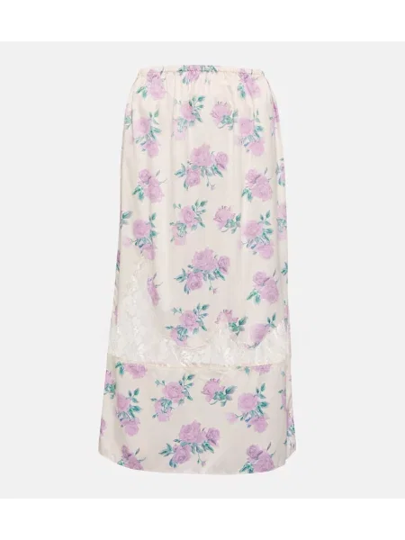 Fustă midi Loveshackfancy cu model floral până la genunchi roz