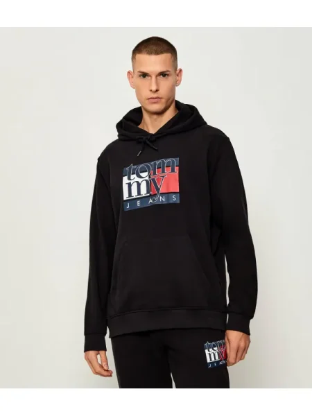 Tommy Jeans melegítőfelső nyomott mintás kapucnis fekete