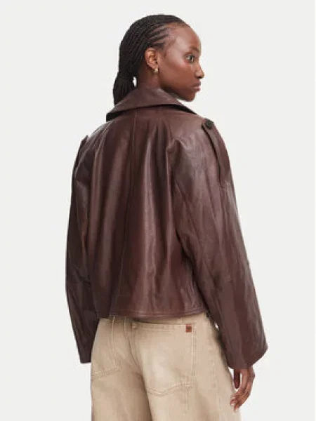 Weekend Max Mara Usnjena jakna Felino Temno rjava