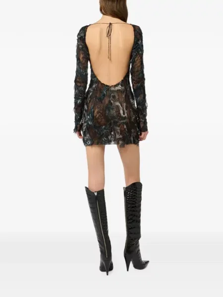 Rochie mini Roberto Cavalli cu pene din dantelă negru