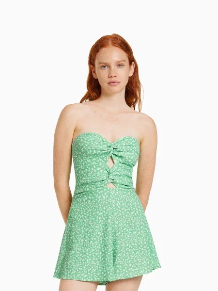 Bershka Salopeta verde deschis alb