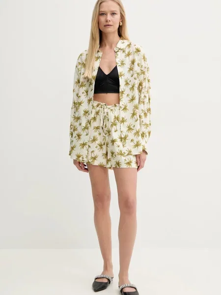 Twinset szorty z domieszką lnu wzorzyste high waist beżowy