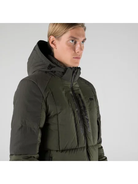 Lacoste Pikowany Khaki Płaszcz Z Kapturem zielony