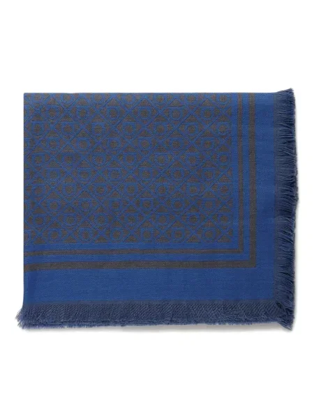 Fular Ferragamo cu franjuri cu imprimeu geometric albastru