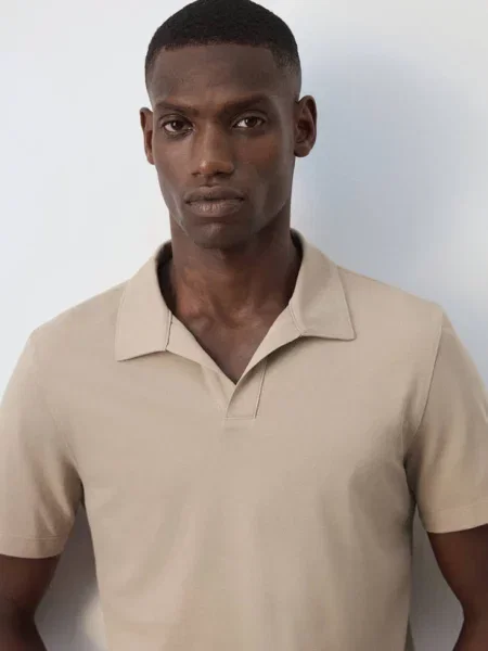 Koszulka polo z mieszanki bawełny slim fit piaskowy Mężczyzna XS MANGO MAN