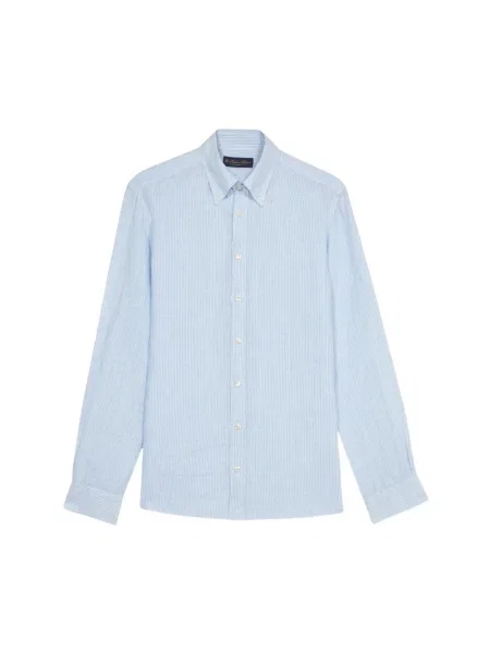 Lniana koszula Brooks Brothers w paski casual niebieska