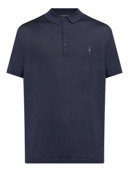 Scurt tricou polo Allsaints cu autograf albastru