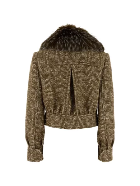 Gulerat geacă Zimmermann din tweed cu model herringbone maro