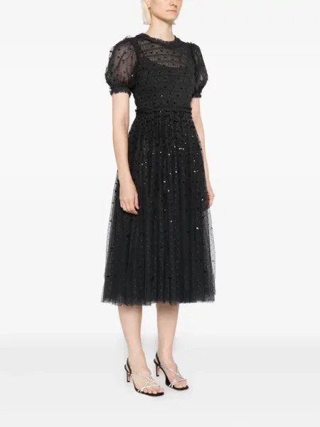 Oblekové midi šaty Needle & Thread po kolena černé