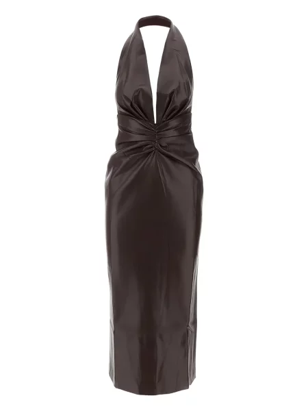 Rochie midi The Andamane cu decolteu în V drapată până la genunchi maro