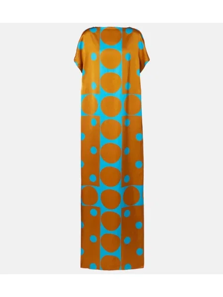 Rochie maxi Dries Van Noten din satin cu imagine de costum maro