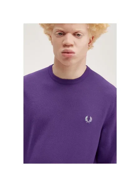 Klasický sveter Fred Perry s okrúhlym výstrihom fialová