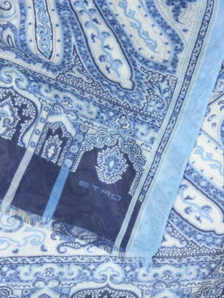 Fular Etro din cașmir cu model paisley albastru
